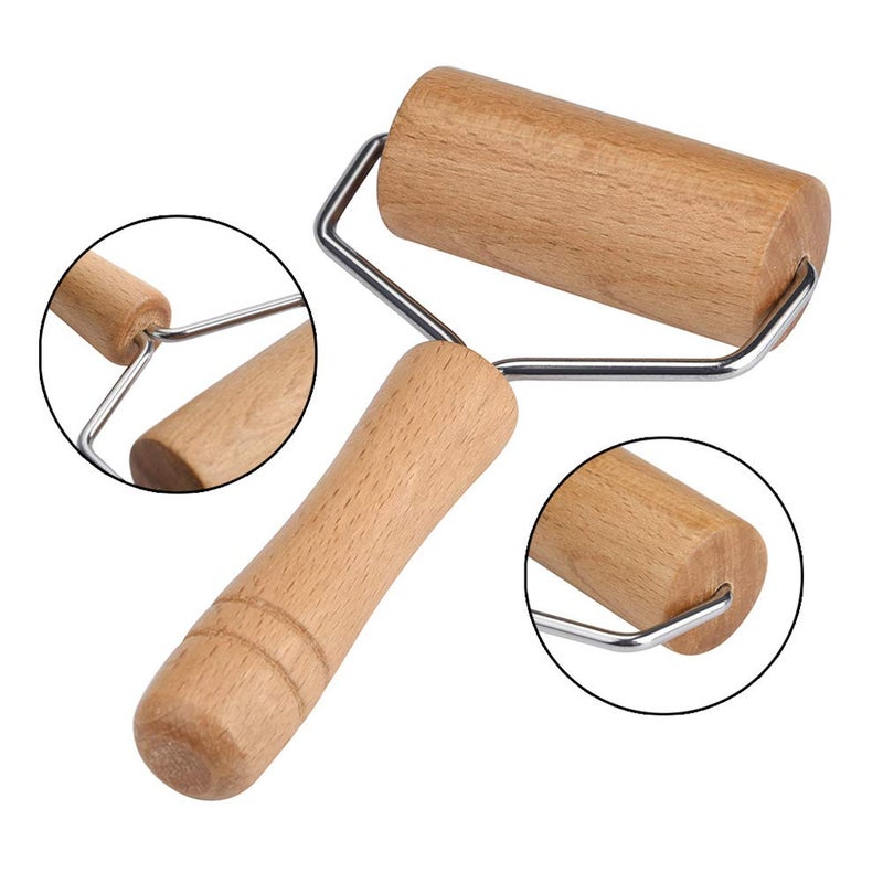 Lasenersm 1 Piece 9.5cm Wide Wooden Pastry Pizza Roller - Brayer Wooden Rolling Pin for Baking, Ceramic, 5D Diamond-Paint Art - Image 3